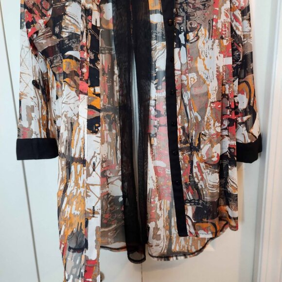 [M] Tango‎ Mango Buttoned Blouse Women's Medium semi-sheer chiffon autumn tones - Picture 2 of 9